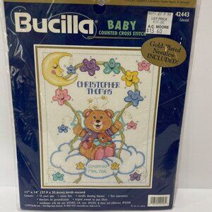 Bucilla Baby Counted Cross Stitch Kit Celestial Birth Record 11"x14" Gold-Plated
